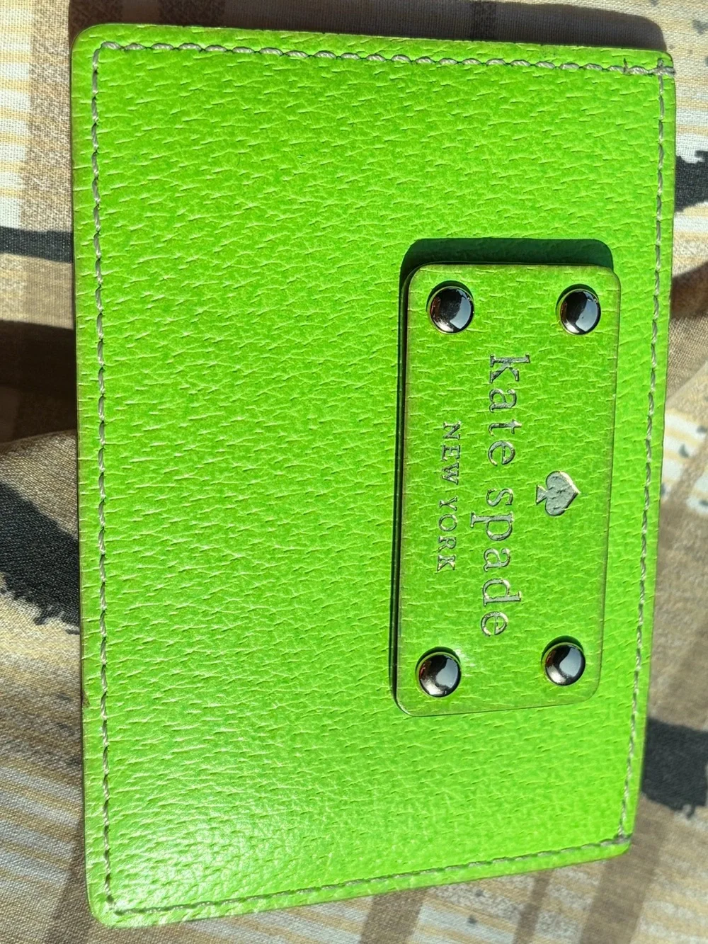 Kate Spade New York Lime Green Pebbled Leather Card Holder Wallet